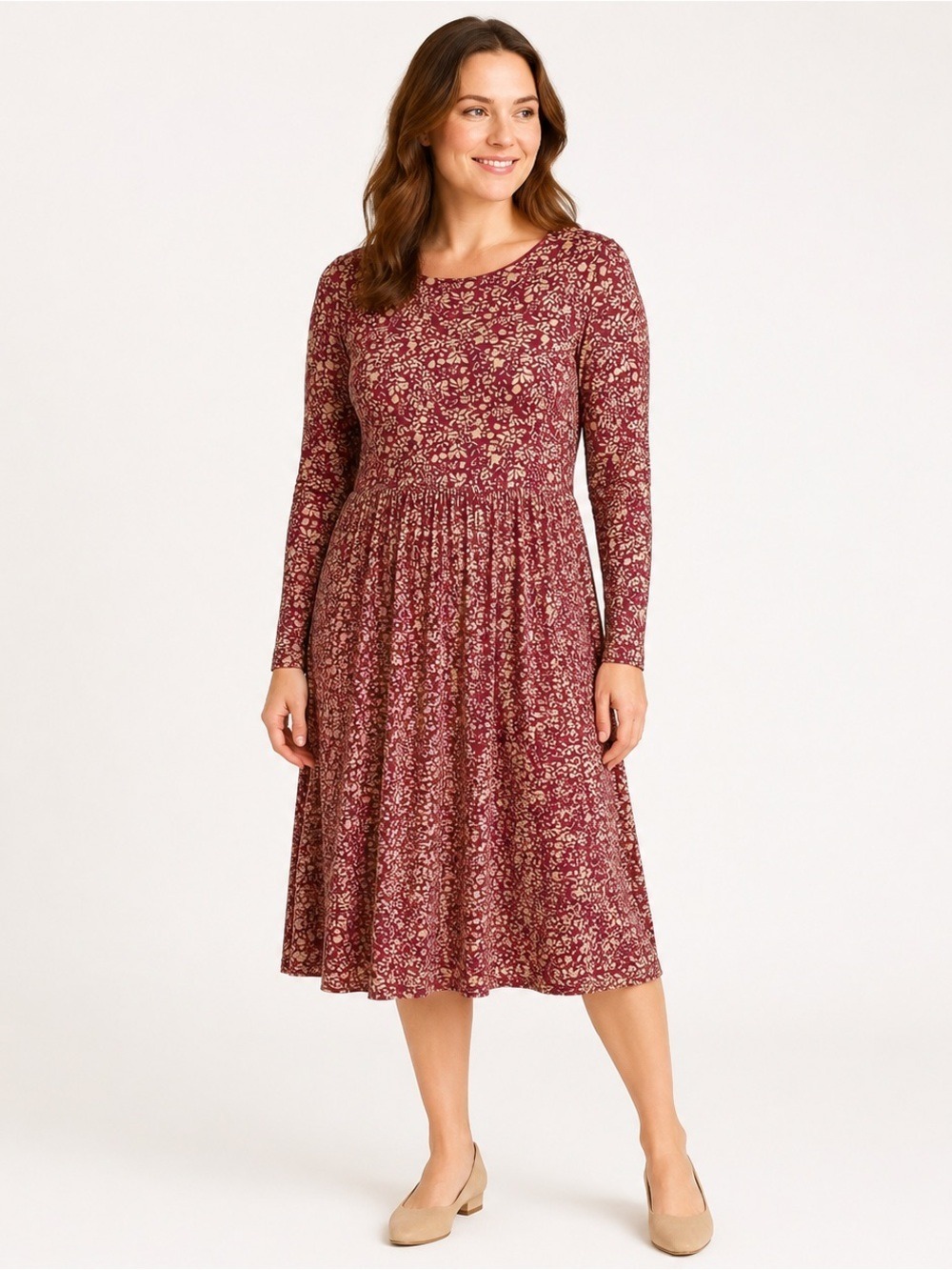 Torrid 1 red tan dress leaf print long sleeve mesh dress lined round neck 14 16
